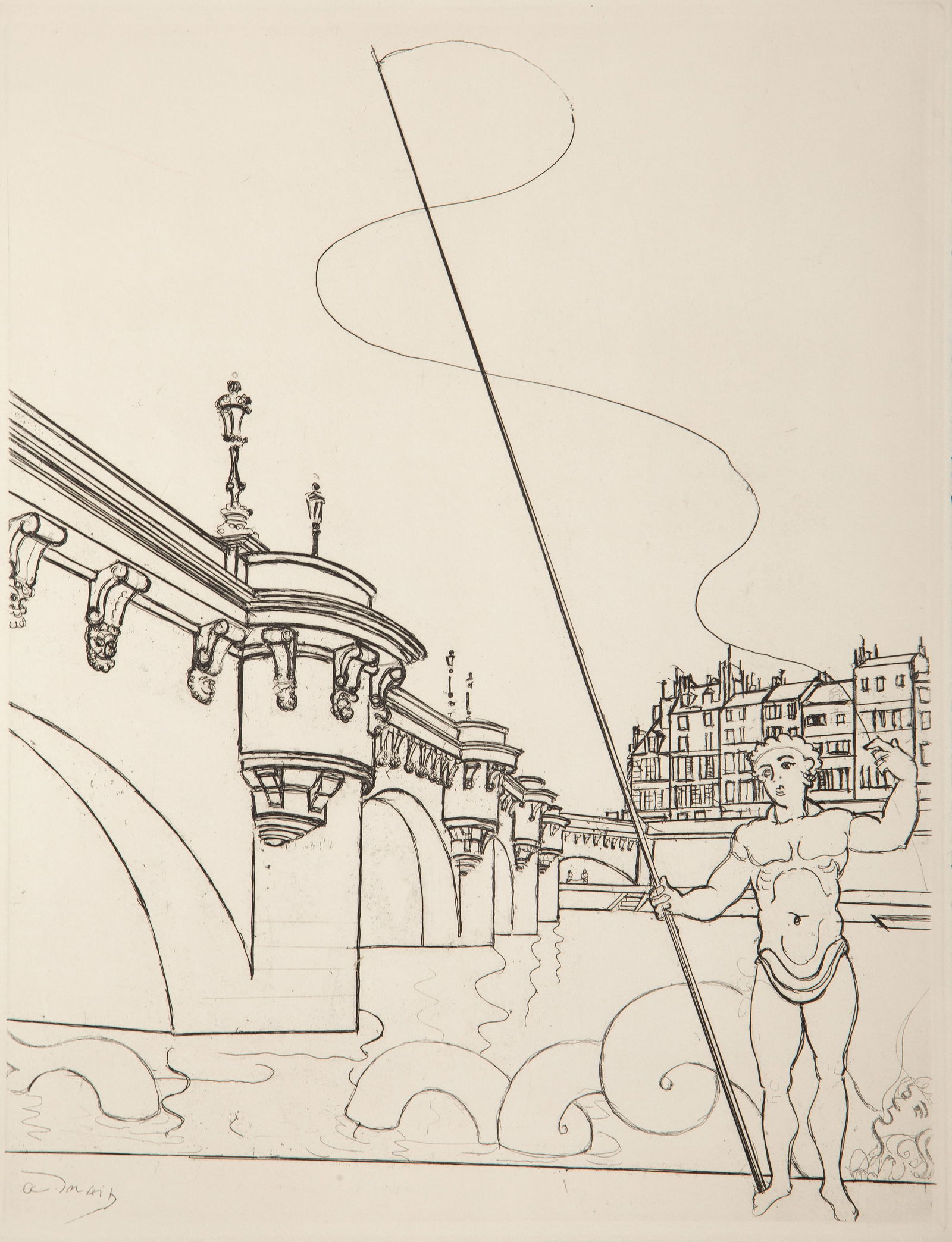 Andre Derain, Pont Neuf, Etching: Artist: Andre Derain, French (1880 - 1954) Title: Pont Neuf Year: circa 1930 Medium: Etching, signed in the plate Size: 13.75 x 10.5 in. (34.93 x 26.67 cm) Description: From the collection of the late