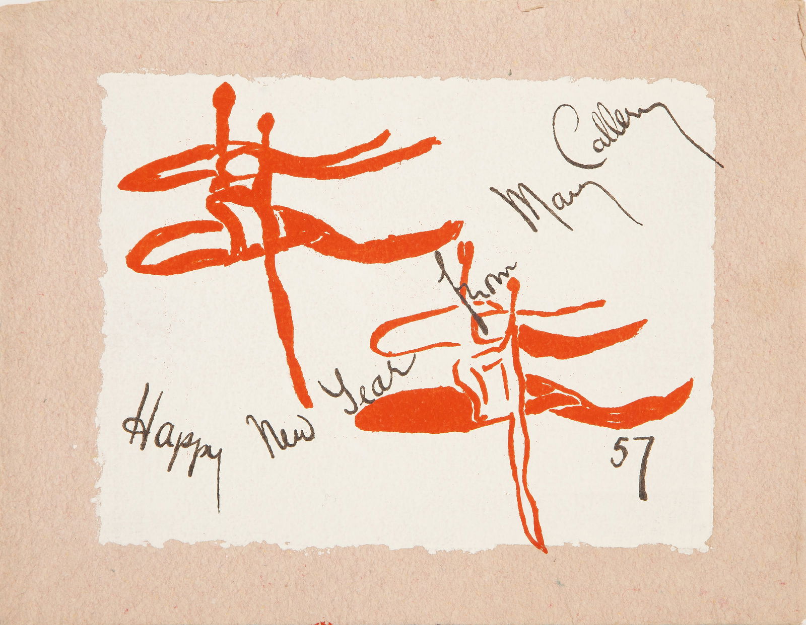 Mary Callery, Seasons Greetings, Lithograph on natural paper: Artist: Mary Callery, American (1903 - 1977) Title: Seasons Greetings Year: 1957 Medium: Lithograph on natural paper Image Size: 6.5 x 8.5 inches Size: 8.5 x 11 in. (21.59 x 27.94 cm) Description: Fro