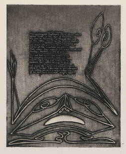 Max Ernst, Ruthven Todd Poem, Etching on laid paper: Artist: Max Ernst, German (1891 - 1976) Title: Ruthven Todd Poem Year: 1947 Medium: Etching on laid paper Image Size: 8.5 x 7 inches Size: 15 x 11.5 in. (38.1 x 29.21 cm) Printer: Printed at Atelier 1