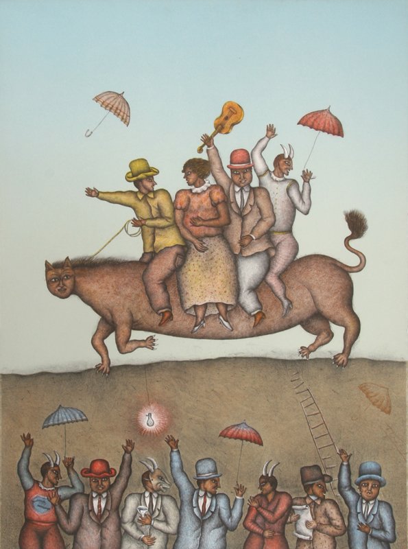 Maximino Javier, Fiesta, Lithograph: Artist: Maximino Javier, Mexican (1948 - ) Title: Untitled - Fiesta Year: 1983 Medium: Lithograph, signed and numbered in pencil Edition: 100 Size: 30 in. x 22 in. (76.2 cm x 55.88 cm)