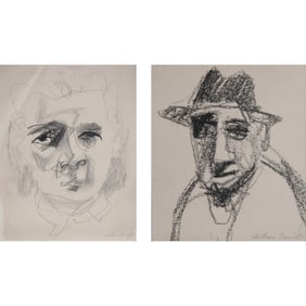 William Barnett, Lot of Two Charcoal Portraits on Paper