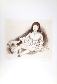 Raphael Soyer, Girl with Foxes, Etching