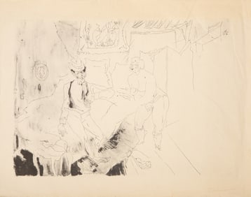 Jules Pascin, Interior Bedroom, Etching on thin woven paper