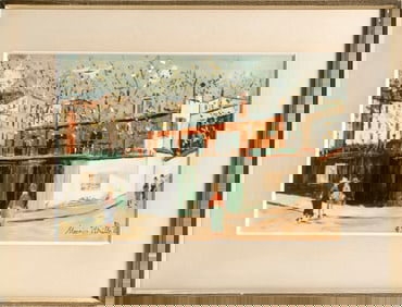 After Maurice Utrillo, Sur la Route de Village, Lithograph with Pochoir on Wove paper