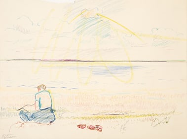 Wallace Putnam, Woman on Beach, Crayon, Graphite and Color Pencil on Paper