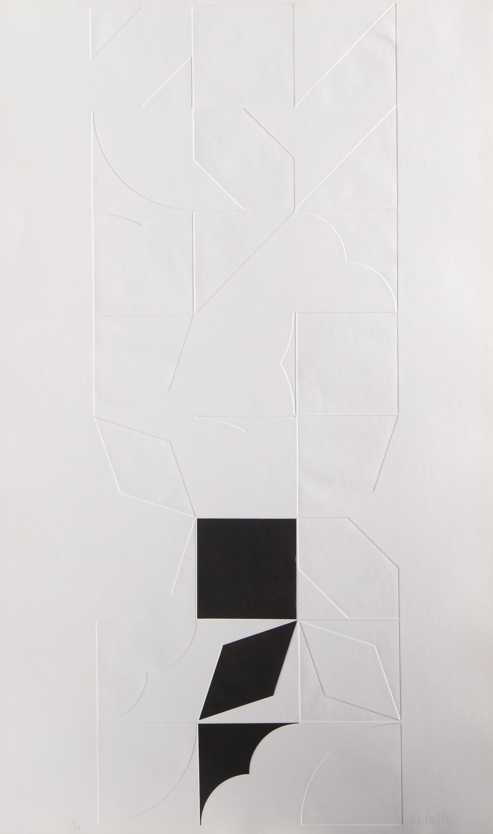 Gottfried Honegger, Black and White Composition, Screenprint and Intaglio: Artist: Gottfried Honegger (Swiss, 1917 - ) Title: Black and White Composition Year: circa 1988 Medium: Screenprint and Intaglio, signed and numbered in pencil Edition: EA Image Size: 38 x 14 inches S