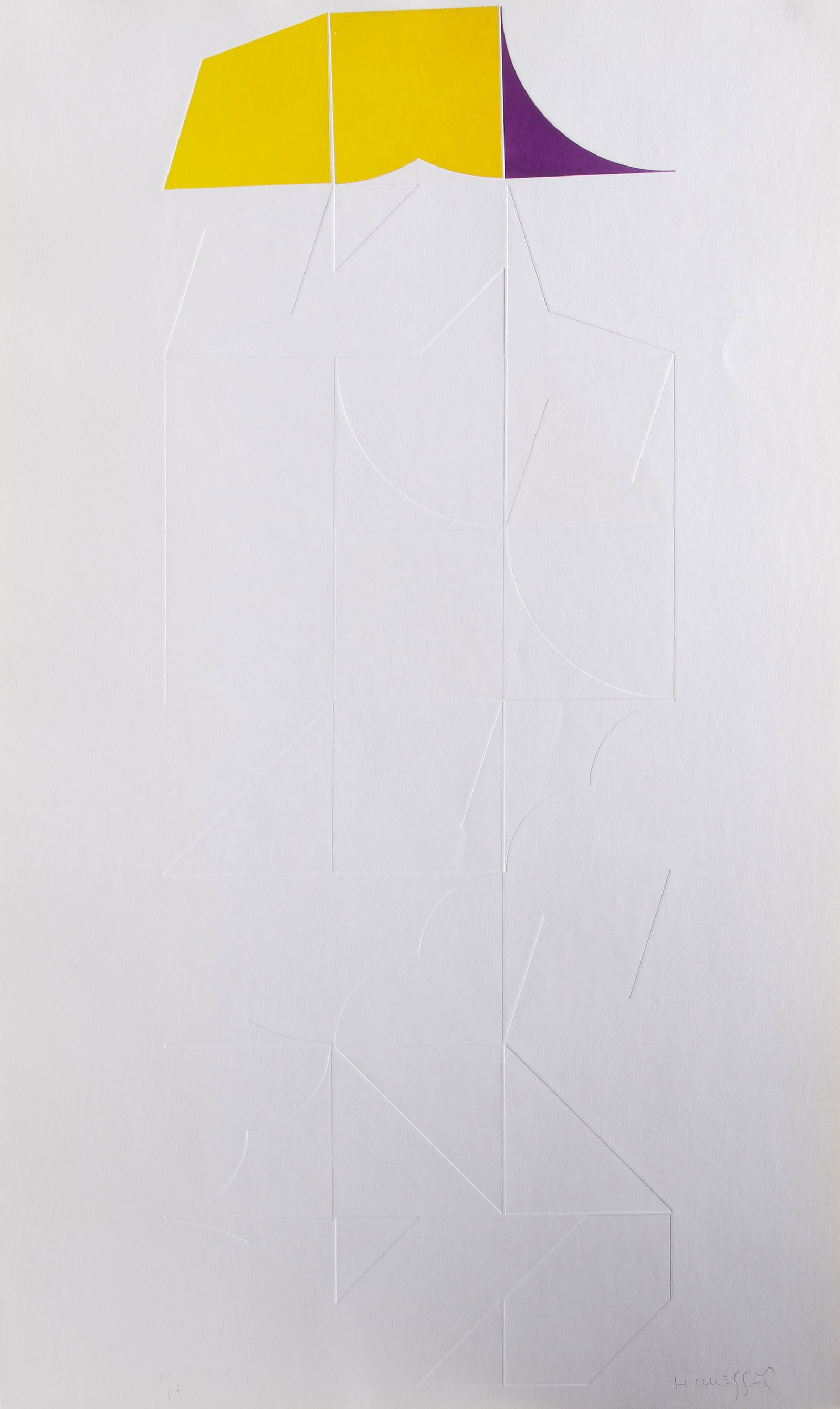 Gottfried Honegger, Yellow, Purple Composition, Screenprint and Intaglio: Artist: Gottfried Honegger (Swiss, 1917 - ) Title: Yellow, Purple Composition Year: circa 1988 Medium: Screenprint and Intaglio, signed and numbered in pencil Edition: EA Image Size: 38 x 14 inches Si