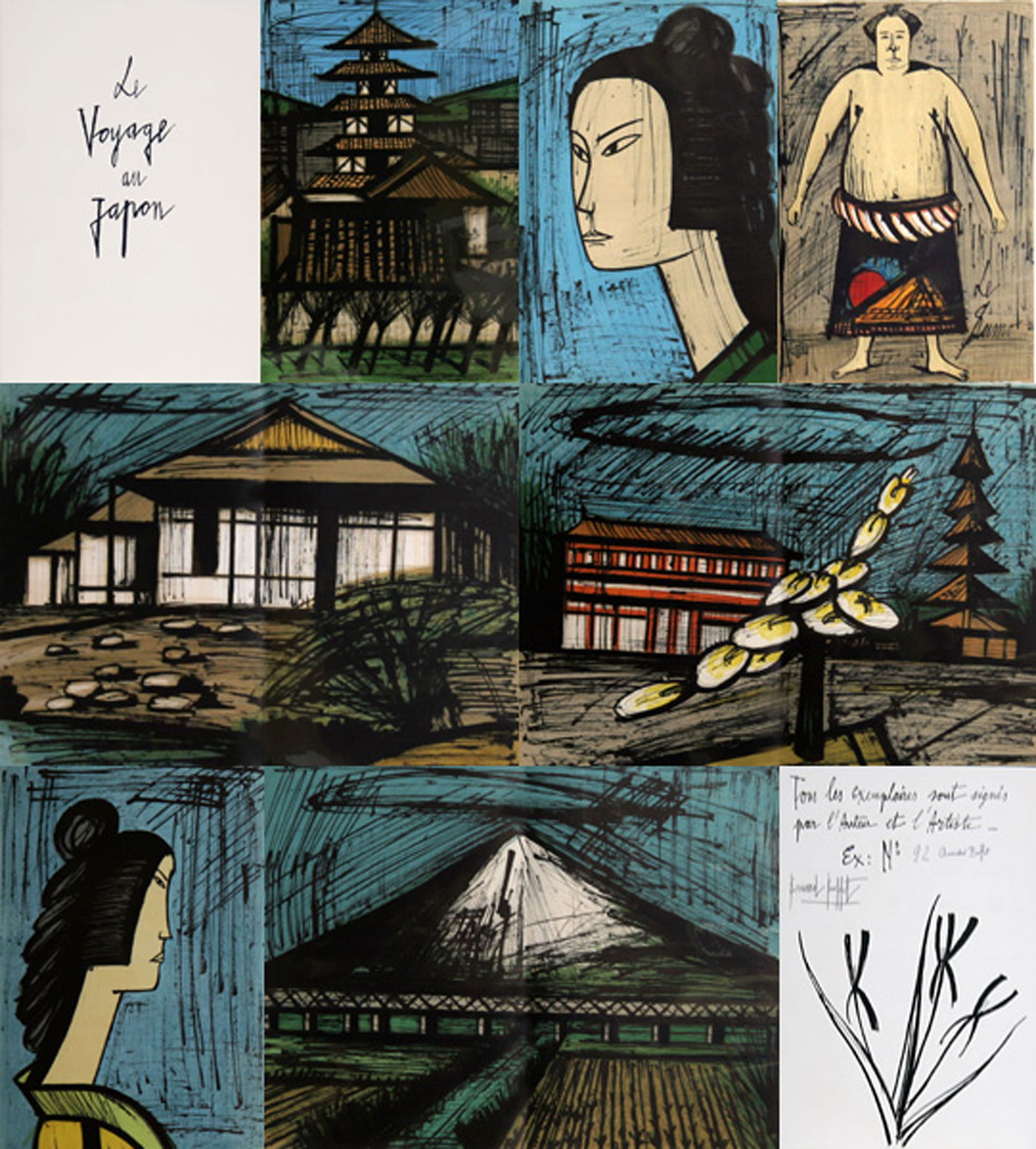 Bernard Buffet, Le Voyage au Japon Portfolio, 100 Page Portfolio Book with 24 Lithographs: Artist: Bernard Buffet, French (1928 - 1999) Title: Le Voyage au Japon Portfolio Year: 1981 Medium: 100 Page Portfolio Book with 24 Lithographs Edition: 92/180 Size: 18.5 x 12 x 3 in. (46.99 x 30.48 x