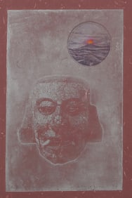 Rita Simon, Man at Dusk, Hand colored Etching and Embossing on dyed handmade paper