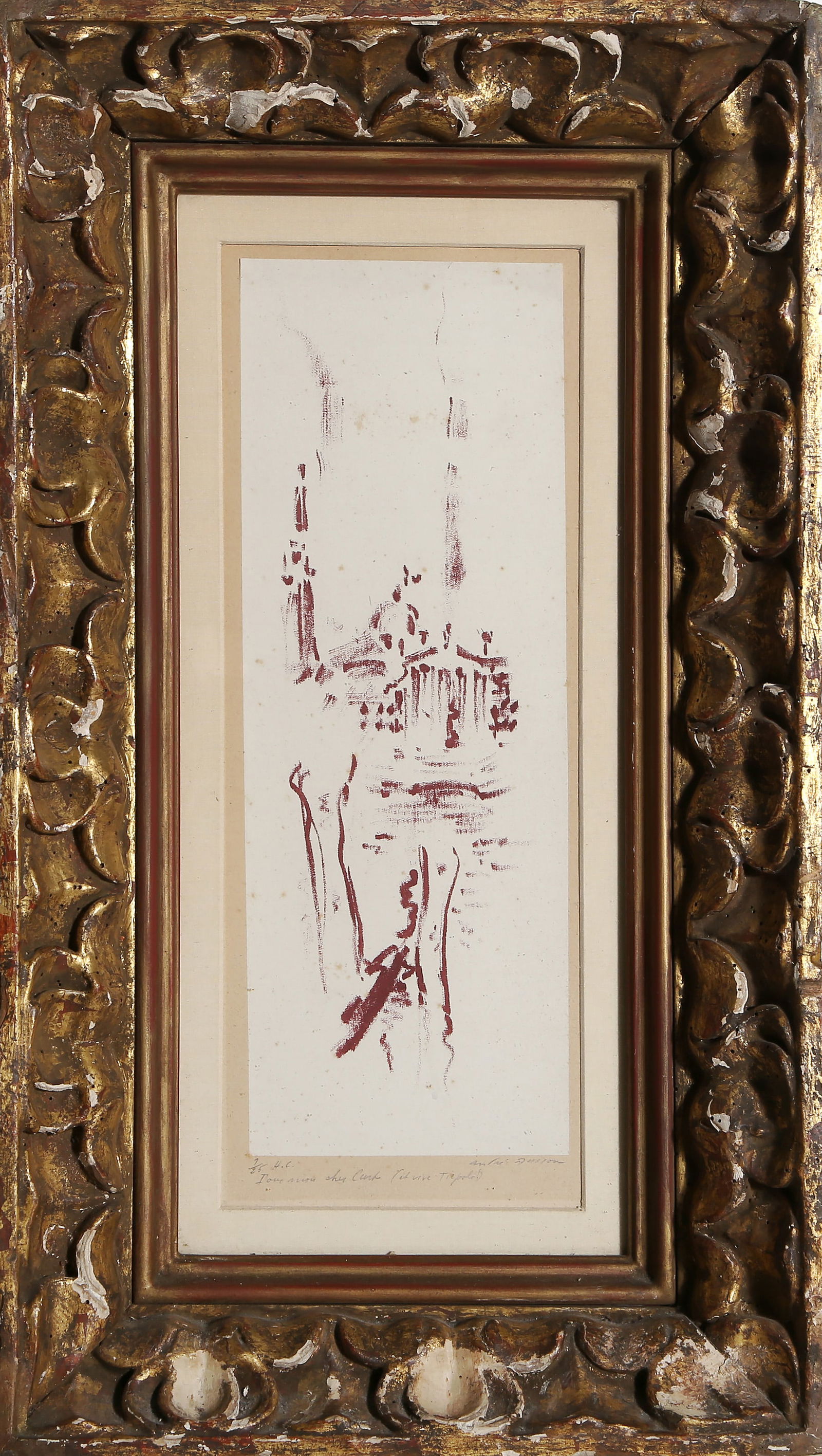 Andre Masson, Cathedral, Lithograph and Chine Colle: Artist: Andre Masson, French (1896 - 1987) Title: Cathedral Medium: Lithograph and Chine Colle, signed, numbered and dedicated in pencil Edition: 7/25 HC Image Size: 13 x 4 inches Size: 14.25 x 5 in.