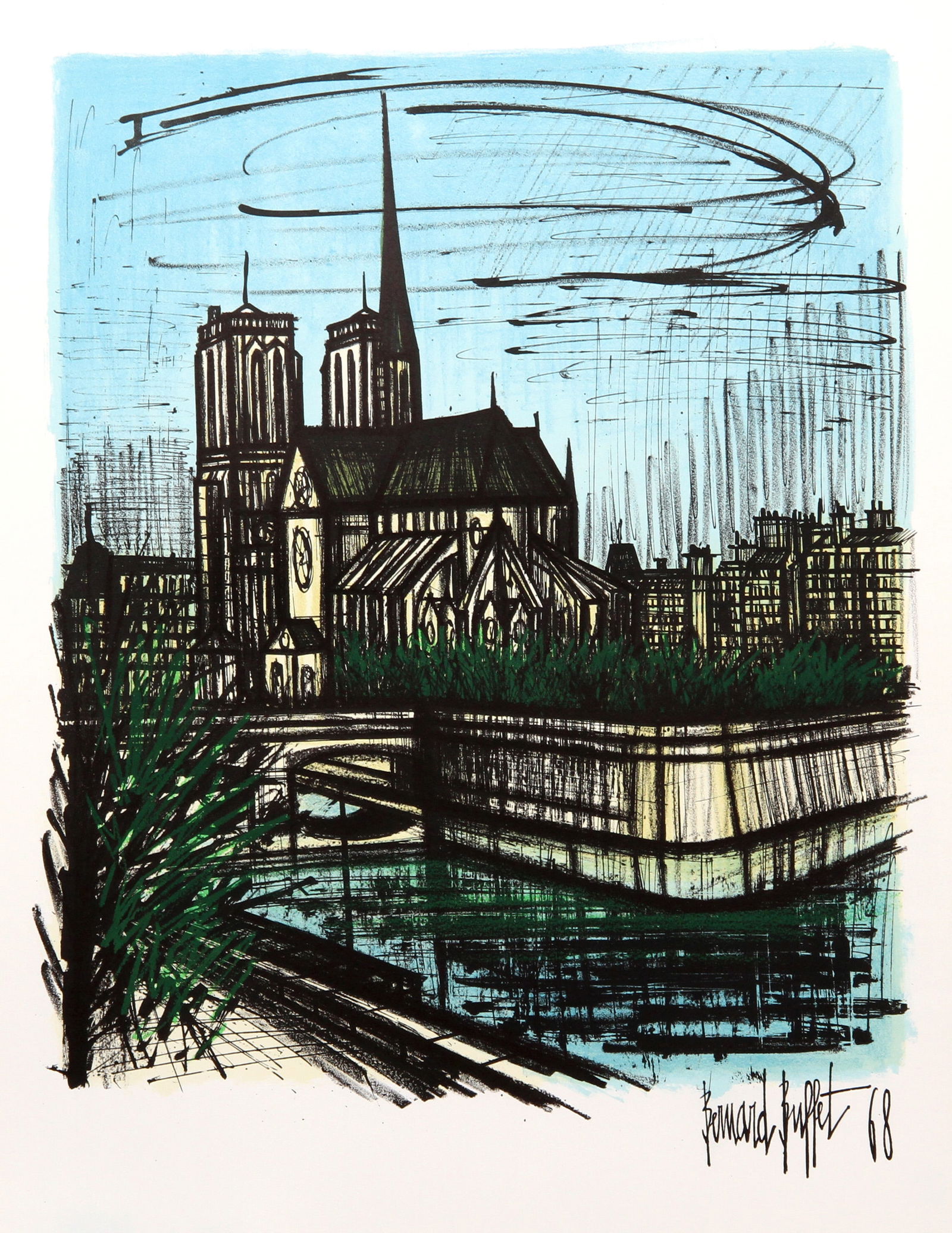 Bernard Buffet, Notre Dame, Lithograph: Artist: Bernard Buffet, French (1928 - 1999) Title: Notre Dame Year: 1968 Medium: Lithograph, signed in the plate Size: 25.5 x 19.5 in. (64.77 x 49.53 cm)