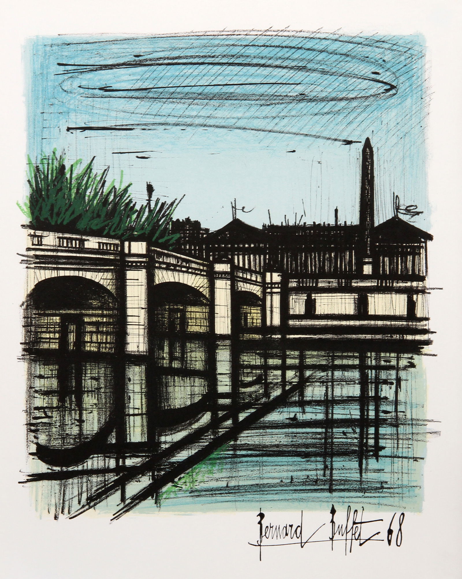 Bernard Buffet, Place de la Concorde, Lithograph: Artist: Bernard Buffet, French (1928 - 1999) Title: Place de la Concorde Year: 1968 Medium: Lithograph, signed in the plate Size: 25.5 x 19.5 in. (64.77 x 49.53 cm)