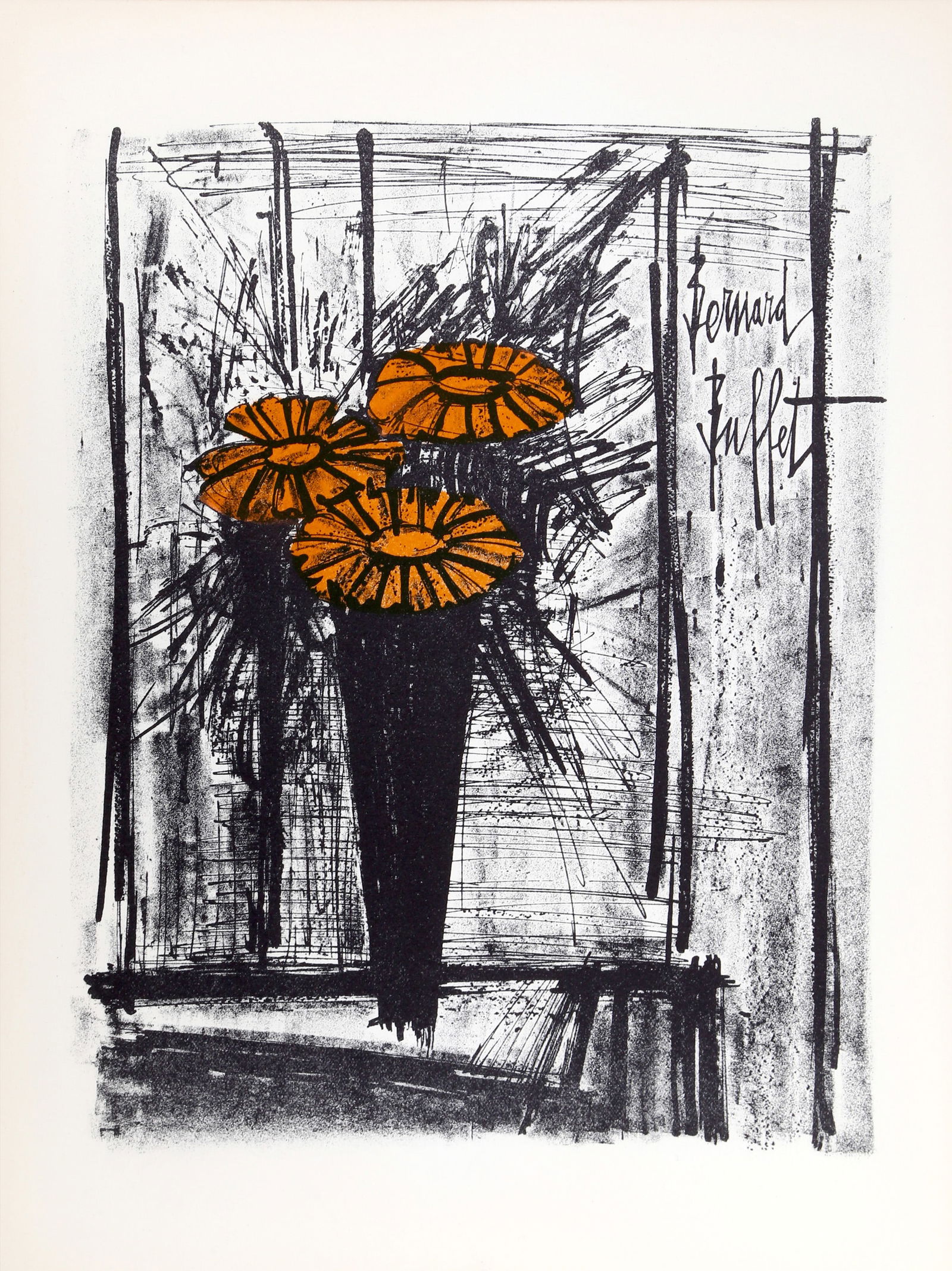 Bernard Buffet, Bouquet, Lithograph: Artist: Bernard Buffet, French (1928 - 1999) Title: Bouquet Year: 1968 Medium: Lithograph, signed in the plate Image Size: 11 x 8.5 inches Size: 14 x 10 in. (35.56 x 25.4 cm)