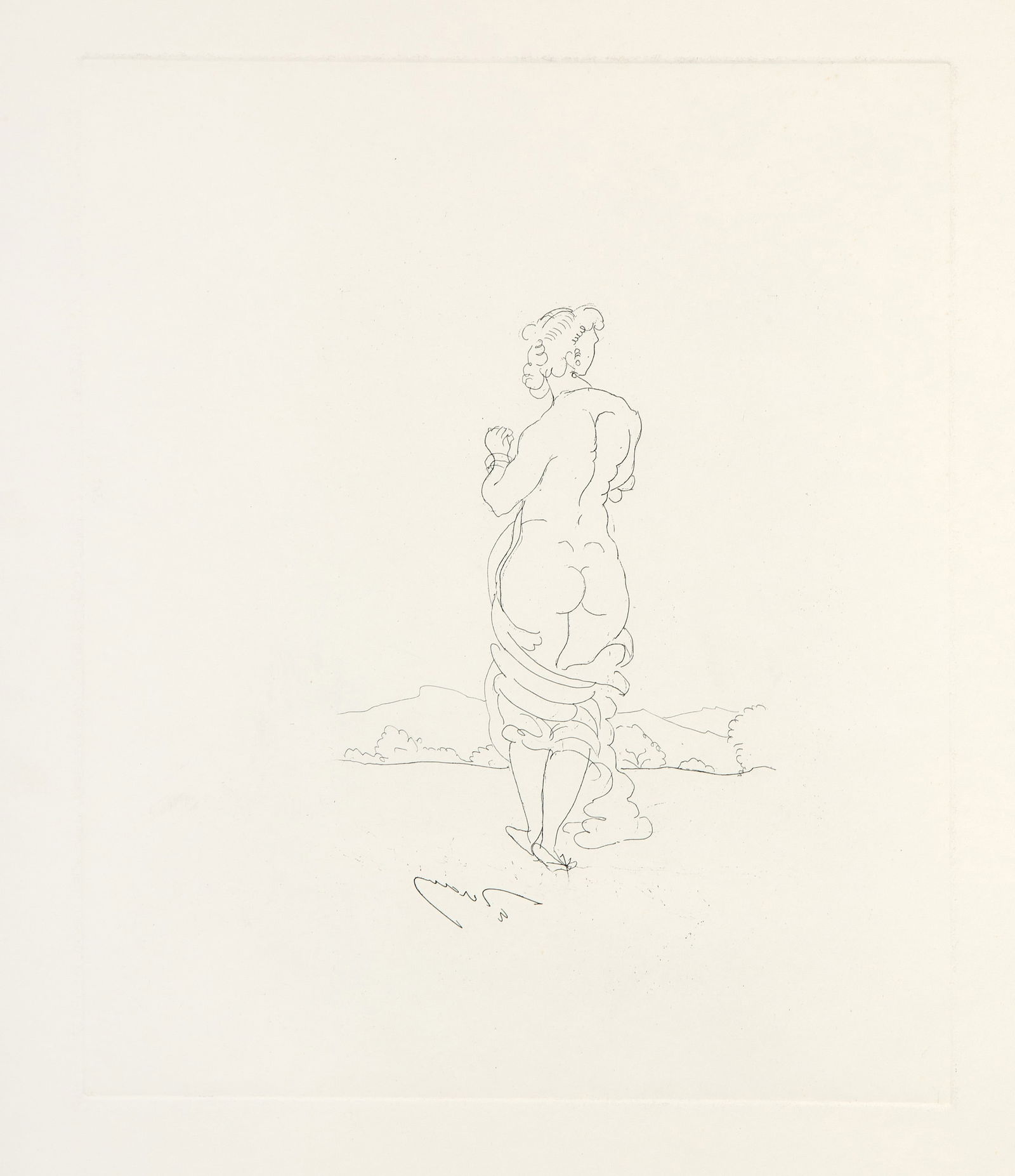 After Andre Derain, Nu de Dos, Restrike Etching: Artist: After Andre Derain, French (1880 - 1954) Title: Nu de Dos Medium: Restrike Etching, signed in the plate Image Size: 13.5 x 11.5 inches Size: 21.25 x 17 in. (53.98 x 43.18 cm)