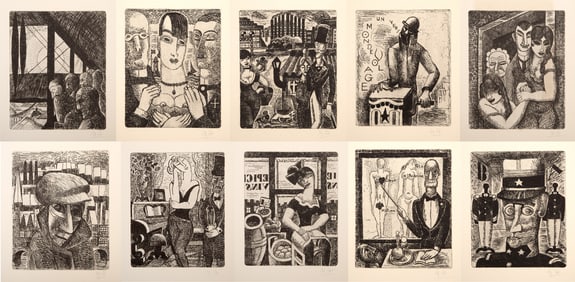 Marcel Gromaire, Vers un Monde Volage, Suit of 10 Etchings on Arches