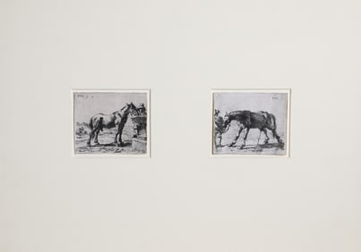 Pieter van de Laer, Horse Drinking and Pissing Horse, Two Etchings