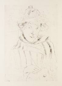 Marc Chagall, Self Portrait with Decorated Hat, Etching on Wove Paper