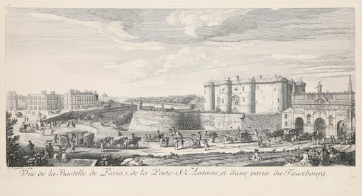 After Hyacinthe Rigaud, Vue de la Bastille, Hand-Colored Engraving