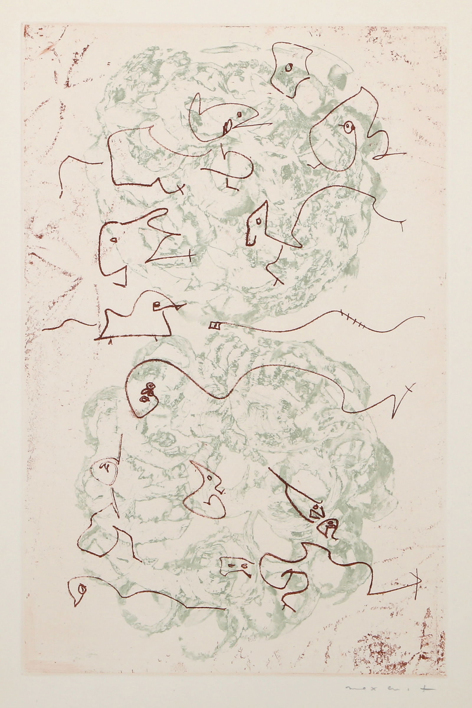 Max Ernst, Les Chiens Ont Soif, Color Etching: Artist: Max Ernst, German (1891 - 1976) Title: Les Chiens Ont Soif Portfolio: Les Chiens Ont Soif Year: 1964 Medium: Color Etching, signed in pencil lower right Edition: 165/320 Image Size: 13 x 8.5 i