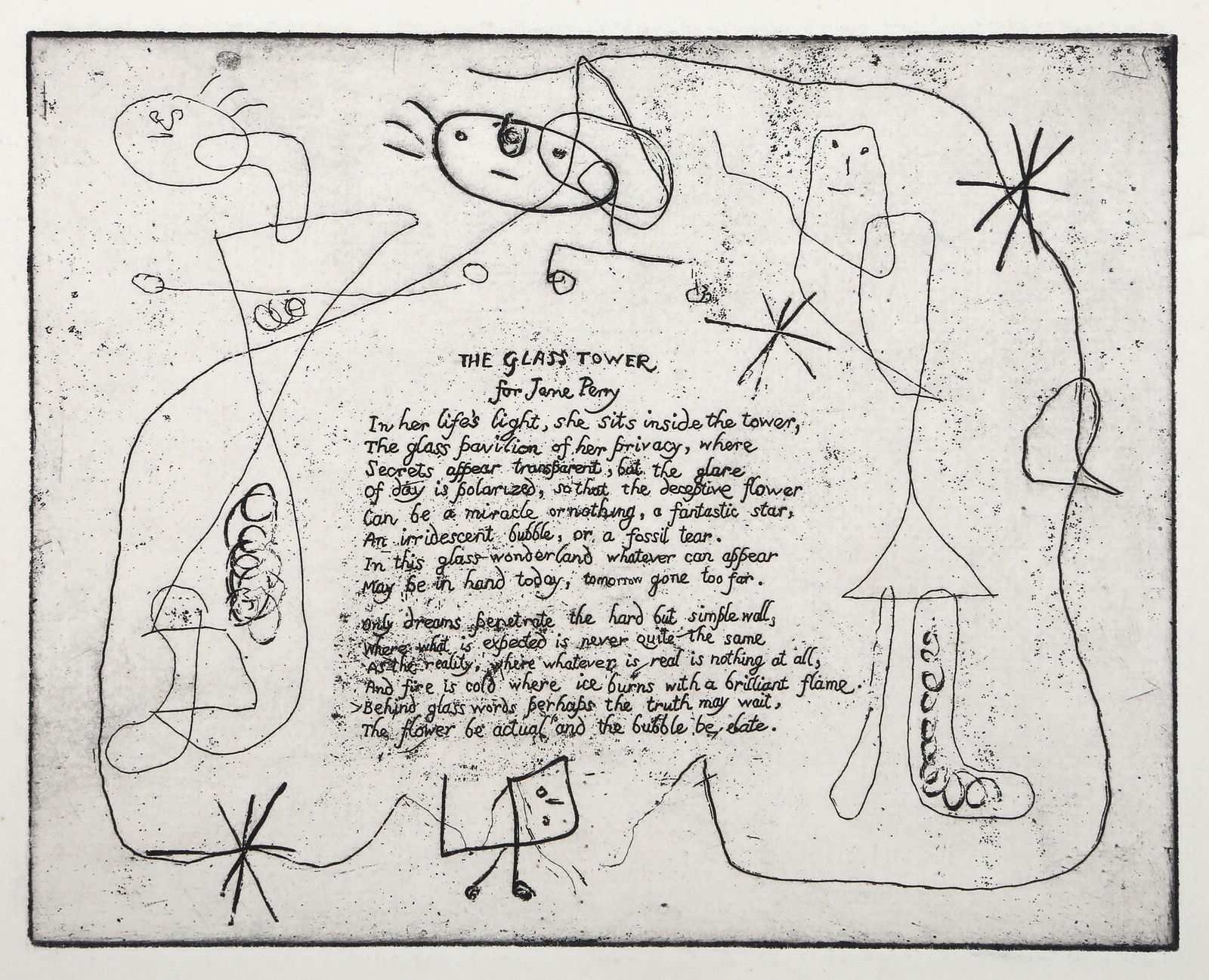 Joan Miro, The Glass Tower for Jane Perry, Etching and Aquatint on laid paper (1 of 4)