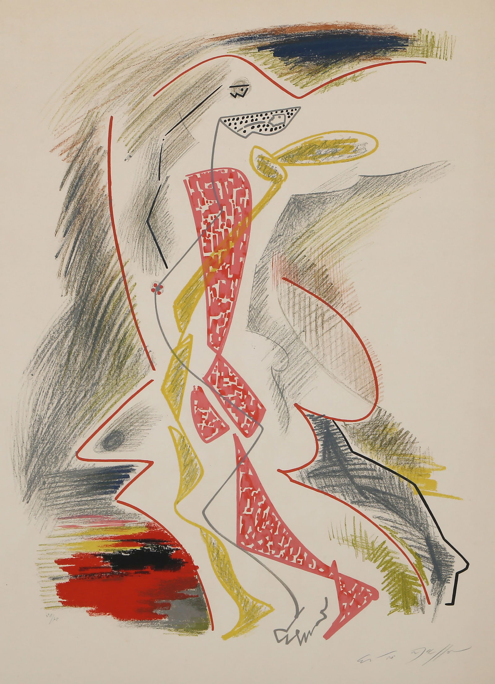 Andre Masson, Dance, Lithograph on Arches: Artist: Andre Masson, French (1896 - 1987) Title: Dance Year: 1964 Medium: Lithograph on Arches, signed and numbered in pencil Edition: 23/75 Image Size: 25 x 18 inches Size: 29.75 x 22 in. (75.57 x 5