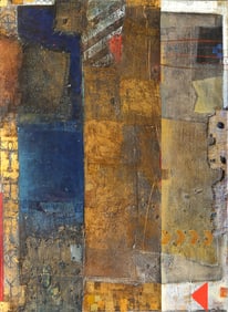 Gleb Sergeevic Bogomolov, Arc with Golden Vertical, Oil and Collage on Canvas
