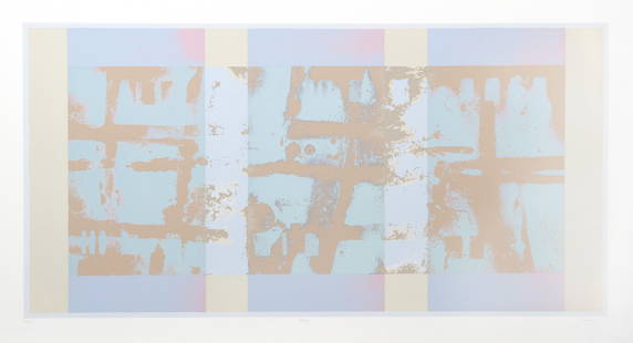 L. Logan, Triad, Screenprint: Artist: L. Logan Title: Triad Medium: Screenprint, signed and numbered in pencil Edition: 29/45 Image Size: 17.5 x 34.5 inches Size: 25 x 38 in. (63.5 x 96.52 cm)