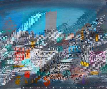 Charles Cobelle, Parisian Church, Acrylic on canvas: Artist: Charles Cobelle, French (1902 - 1994) Title: Parisian Church Year: circa 1960 Medium: Acrylic on canvas, signed lower right Size: 20 x 24 in. (50.8 x 60.96 cm) Description: A bright and colorf