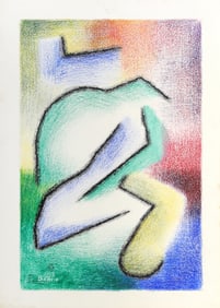 Benjamin Benno, Untitled Abstract in Green, Blue, and Yellow, Crayon on paper