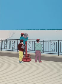 Guy Billout, Three Children on the Ice, Screenprint on Rives BFK