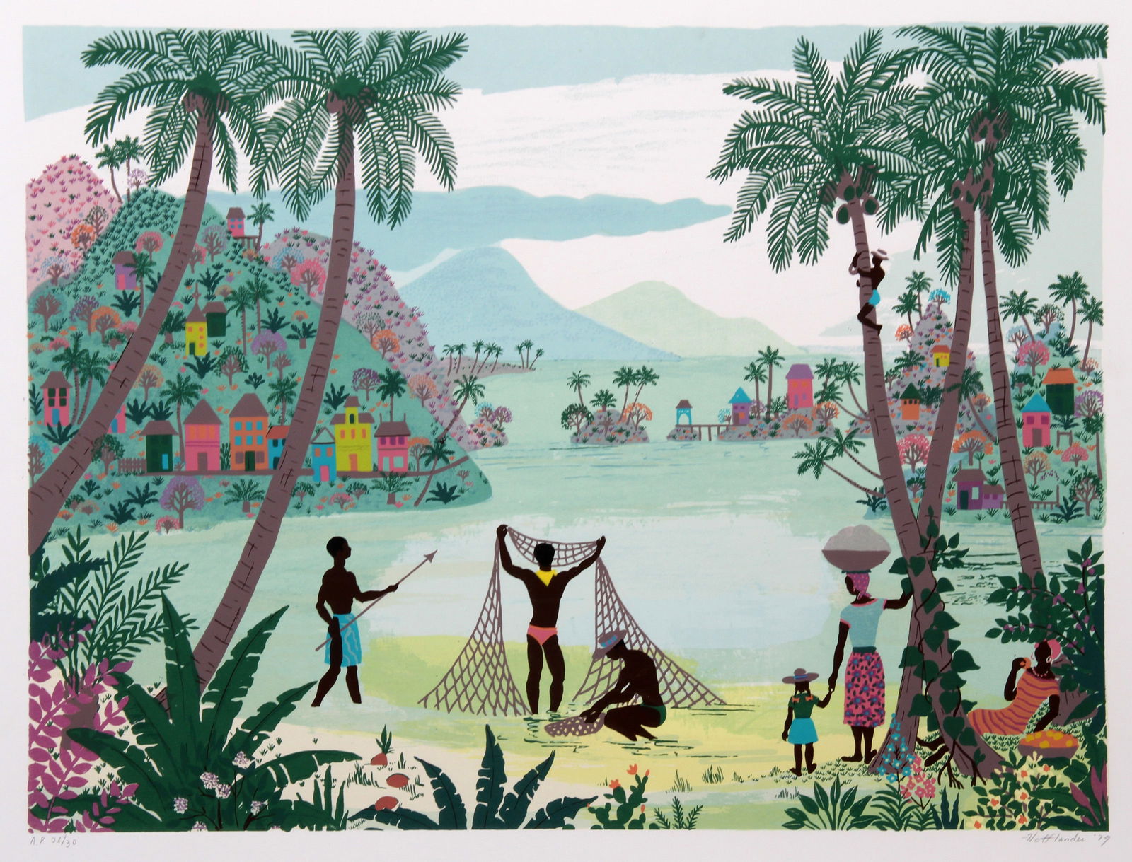 Jack Hofflander, Fishing Nets, Screenprint: Artist: Jack Hofflander, American (1920 - 2003) Title: Fishing Nets Year: 1980 Medium: Screenprint, signed and numbered in pencil Edition: 250, 30 AP Size: 24 in. x 36 in. (60.96 cm x 91.44 cm) Descri