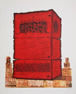 Moshe Elazar Castel, Stone of the Temple, Lithograph on Arches Paper: Artist: Moshe Elazar Castel, Israeli (1909 - 1991) Title: Stone of the Temple Year: 1980 Medium: Lithograph on Arches Paper, signed and numbered in pencil Edition: 150 Size: 29 in. x 21.5 in. (73.66 c