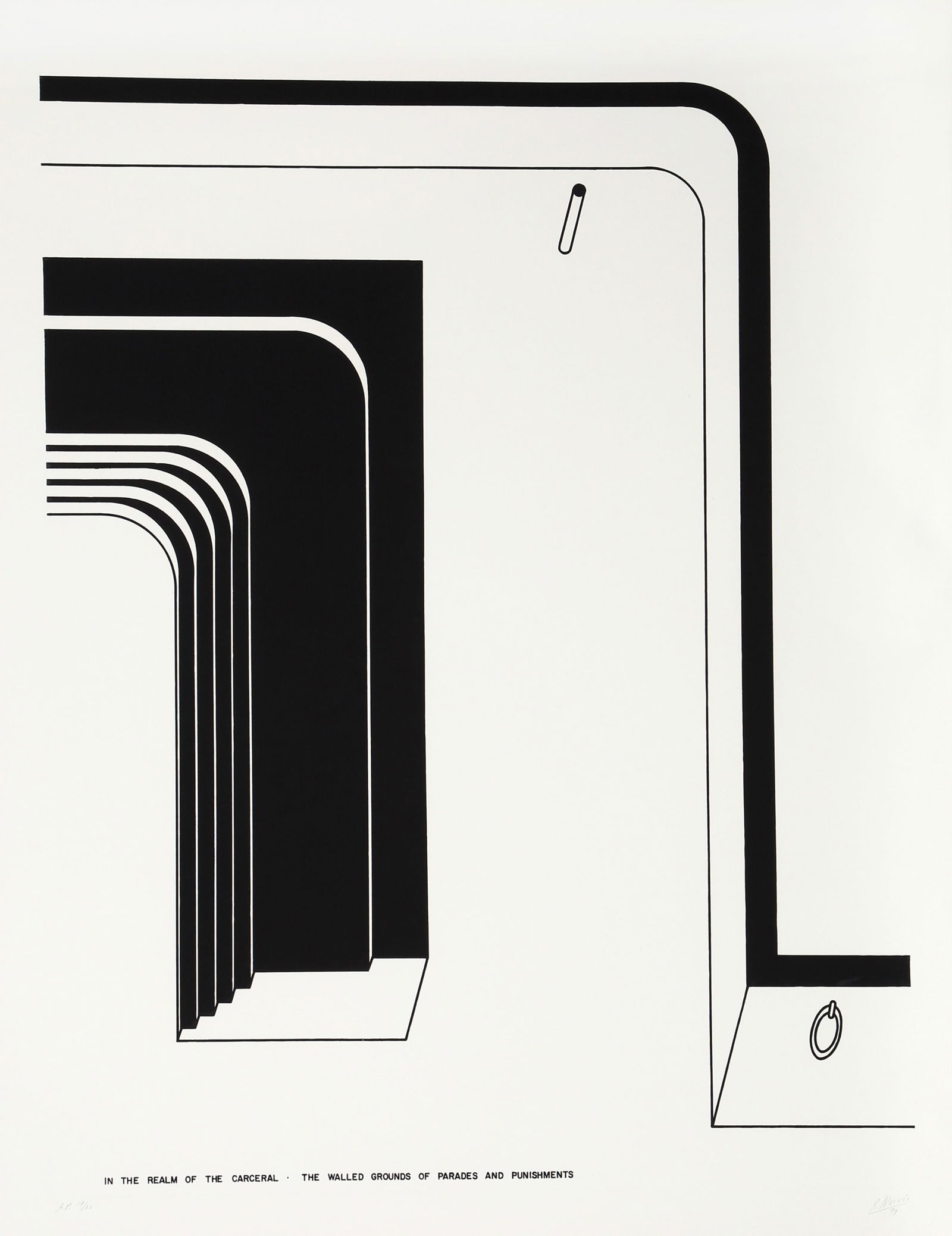 Robert Morris, The Walled Grounds of Parade and Punishments, Etching and Aquatint: Artist: Robert Morris, American (1931 - 2018) Title: The Walled Grounds of Parade and Punishments from In the Realm of the Carceral Year: 1979 Medium: Etching and Aquatint, signed and numbered in penc