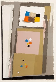 John Urbain, Checkered Room, Screenprint and Collage on Paper