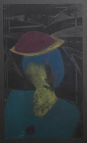 Rose Backer, Hat, Hand colored etching