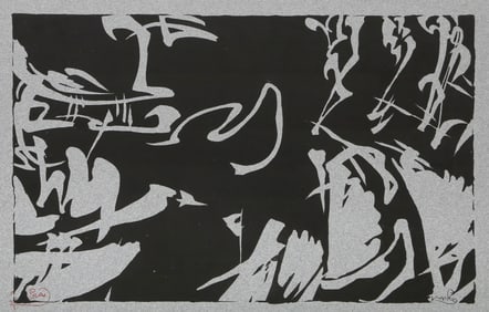Frantisek Kupka, Bile rytmy na cernem, Woodcut on gray wove paper