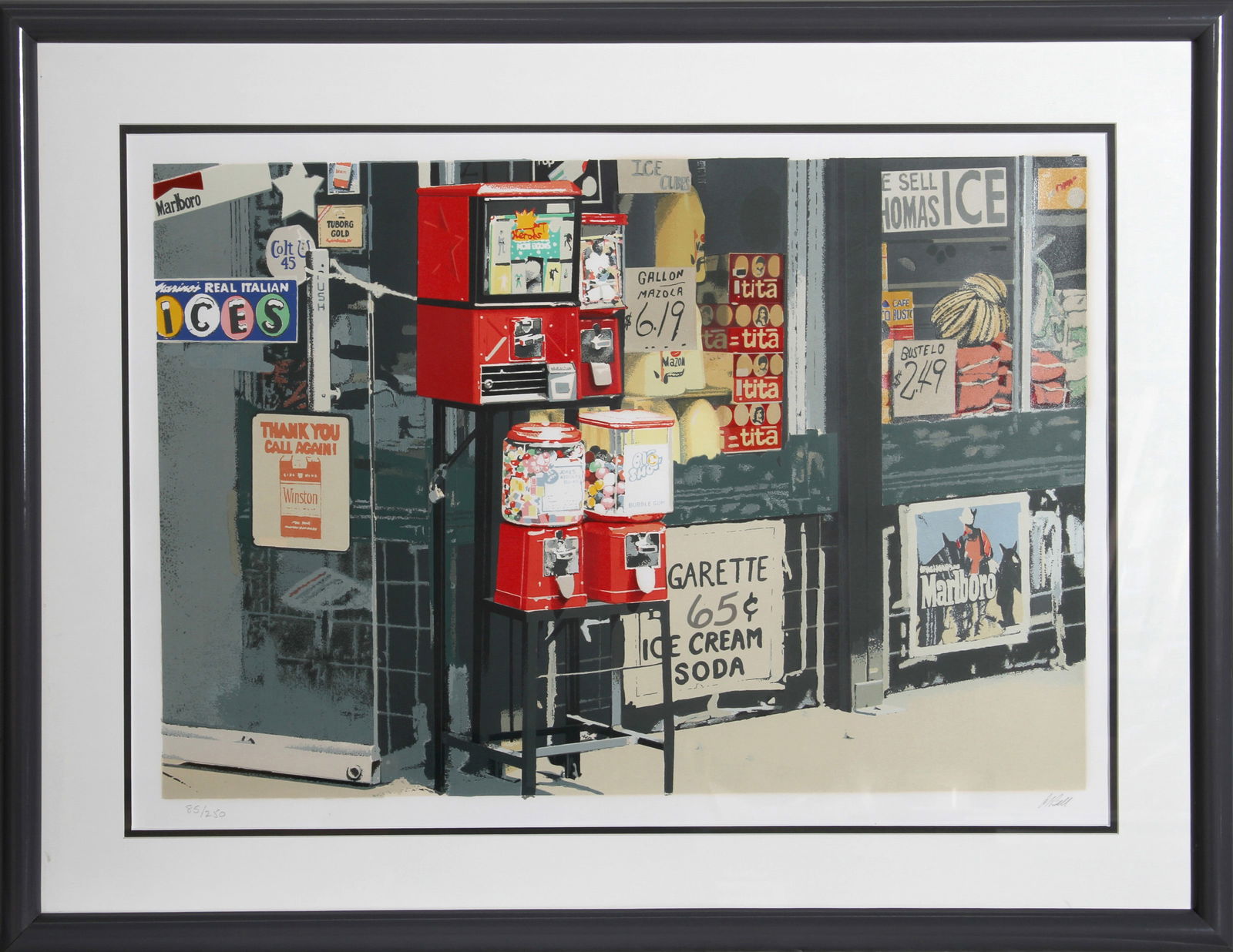 Charles Bell, Little Italy, Screenprint: Artist: Charles Bell, American (1935 - 1995) Title: Little Italy Year: 1981 Medium: Screenprint, signed and numbered in pencil Edition: 85/250 Image Size: 18 x 26 inches Size: 22 in. x 30 in. (55.88 c