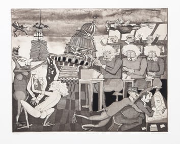 Warrington Colescott, Your Friends At The IRS, Etching