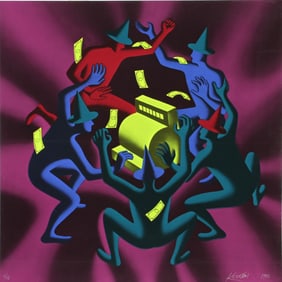Mark Kostabi, Cash Dance, Screenprint