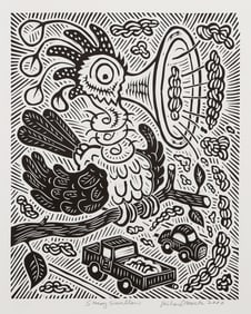 Richard Mock, Smog Swallow, Linocut on BFK Rives