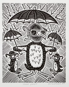 Richard Mock, Ozone Penguin, Linocut on BFK Rives