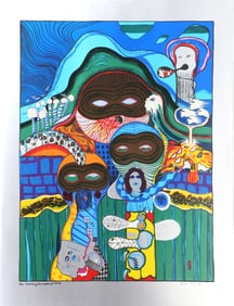 Helmut Kand, One Morning, the Masks Got Stuck, Screenprint on Foil Paper