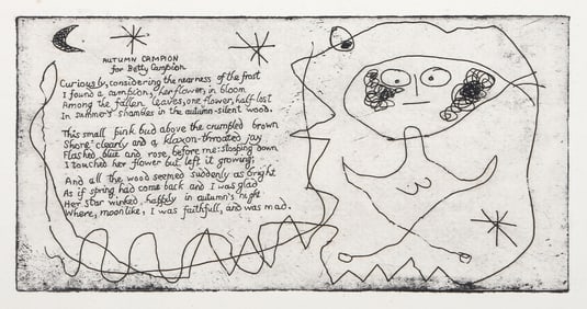 Joan Miro, Autumn Campion for Betty Campion, Etching and Aquatint on laid paper