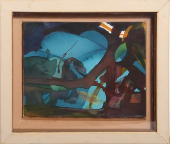 Paul Kohn, Abstract Blue Composition, Watercolor and pastel on paper