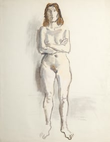 Raphael Soyer, Nude Figure, Watercolor and Graphite on Paper