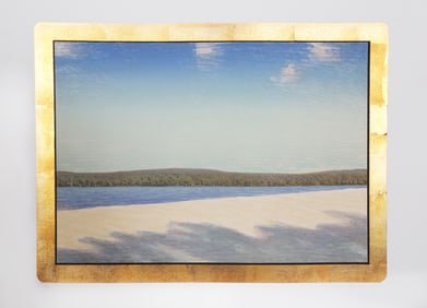 John Beerman, Beneath the Palms, Lithograph, Hand Gilded Metal Leaf Border