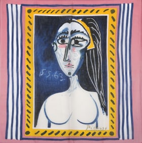 Pablo Picasso, Buste de Femme Nue Face, Screenprint on Silk Scarf