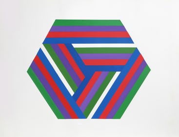 Jules Engel, Striped Hexagon, Acrylic on Paper