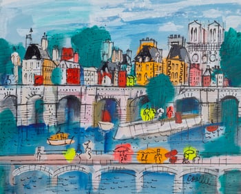 Charles Cobelle, Bridges and Notre Dame, Acrylic on canvas