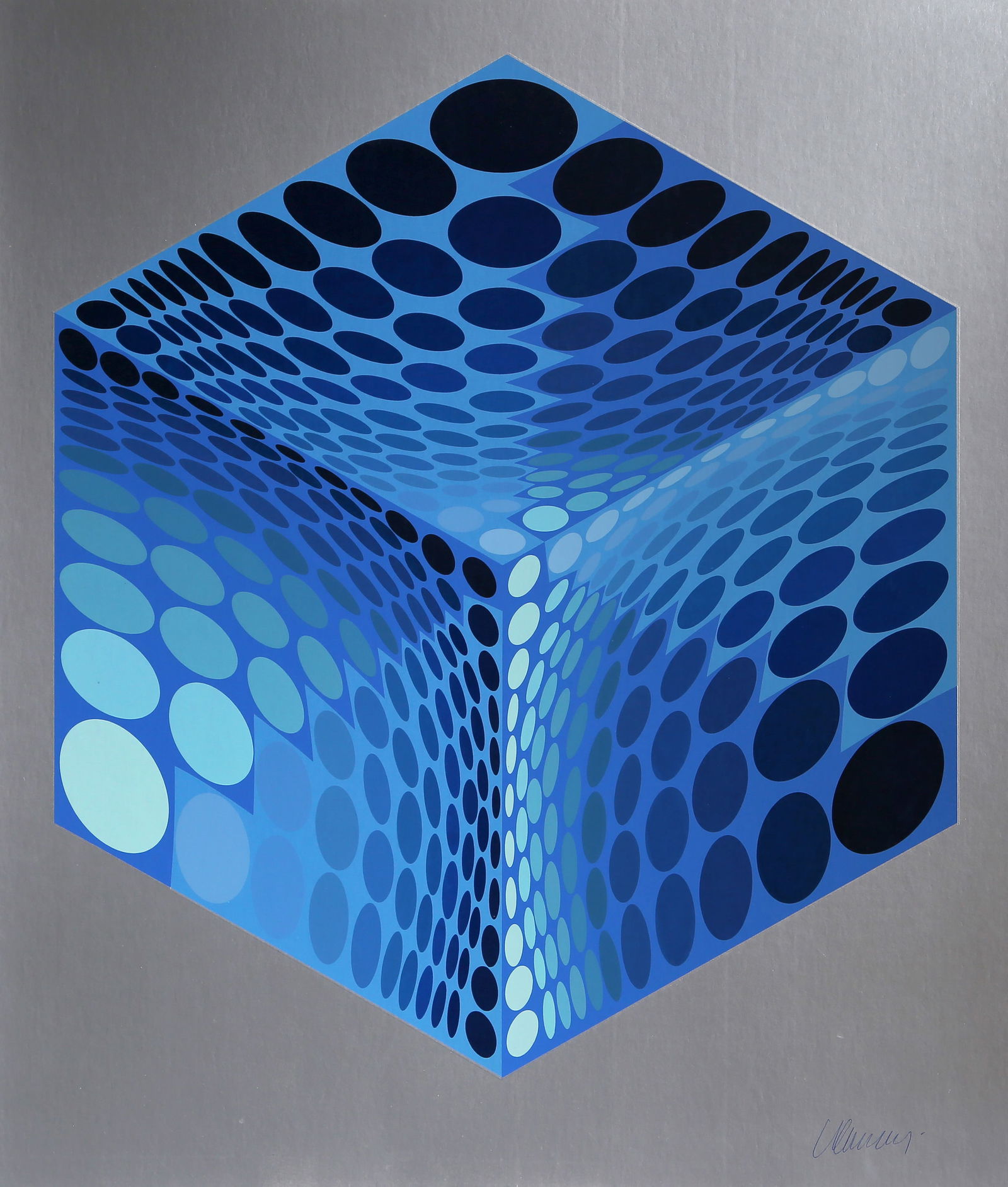 Victor Vasarely, Parmenide (Blue and Silver), Screenprint on Foil Paper (1 of 4)